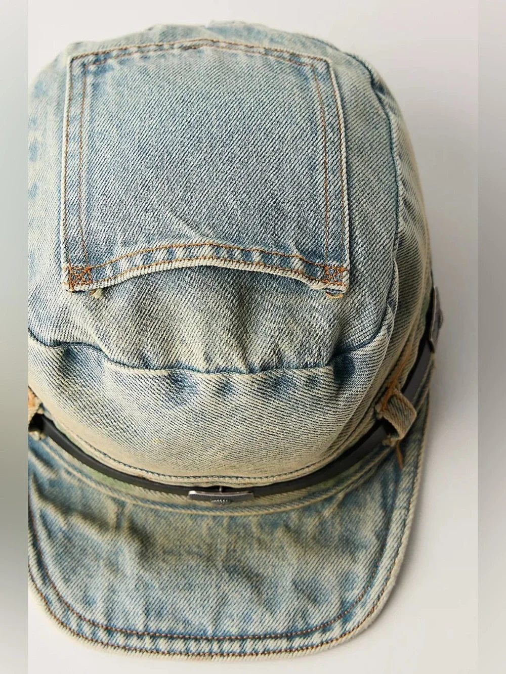 New Free People Washed Denim Jean Pocket Cadet Hat Cap